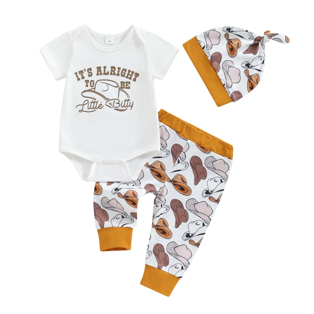 Baby Boy Outfit Letter Print Short Sleeve Romper Hat Pants Cap