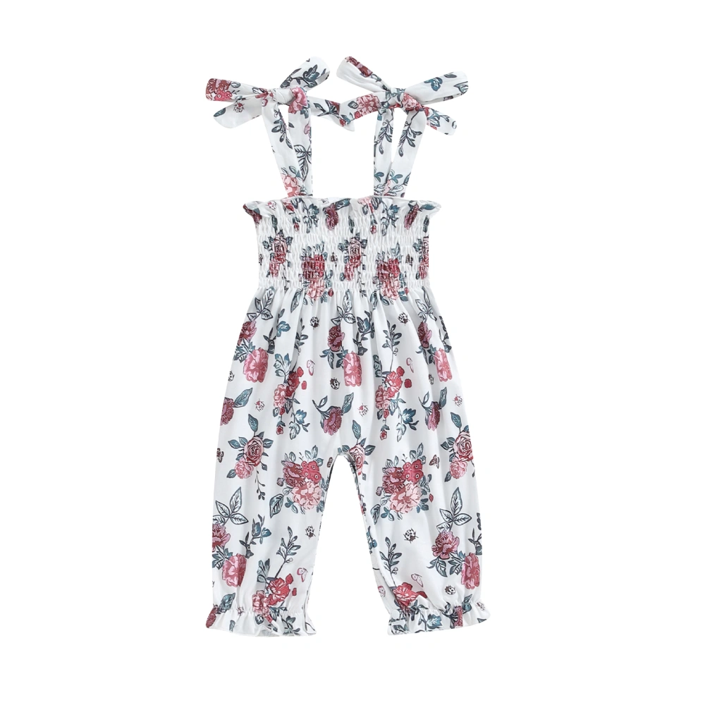 Baby Girl Romper Overalls Floral Print Tie Straps Sleeveless Jumpsuit