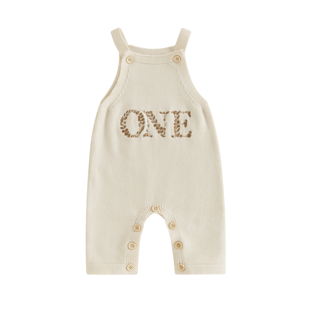 Baby Suspender Pants, Embroidery Letters Knit Pants Birthday Romper