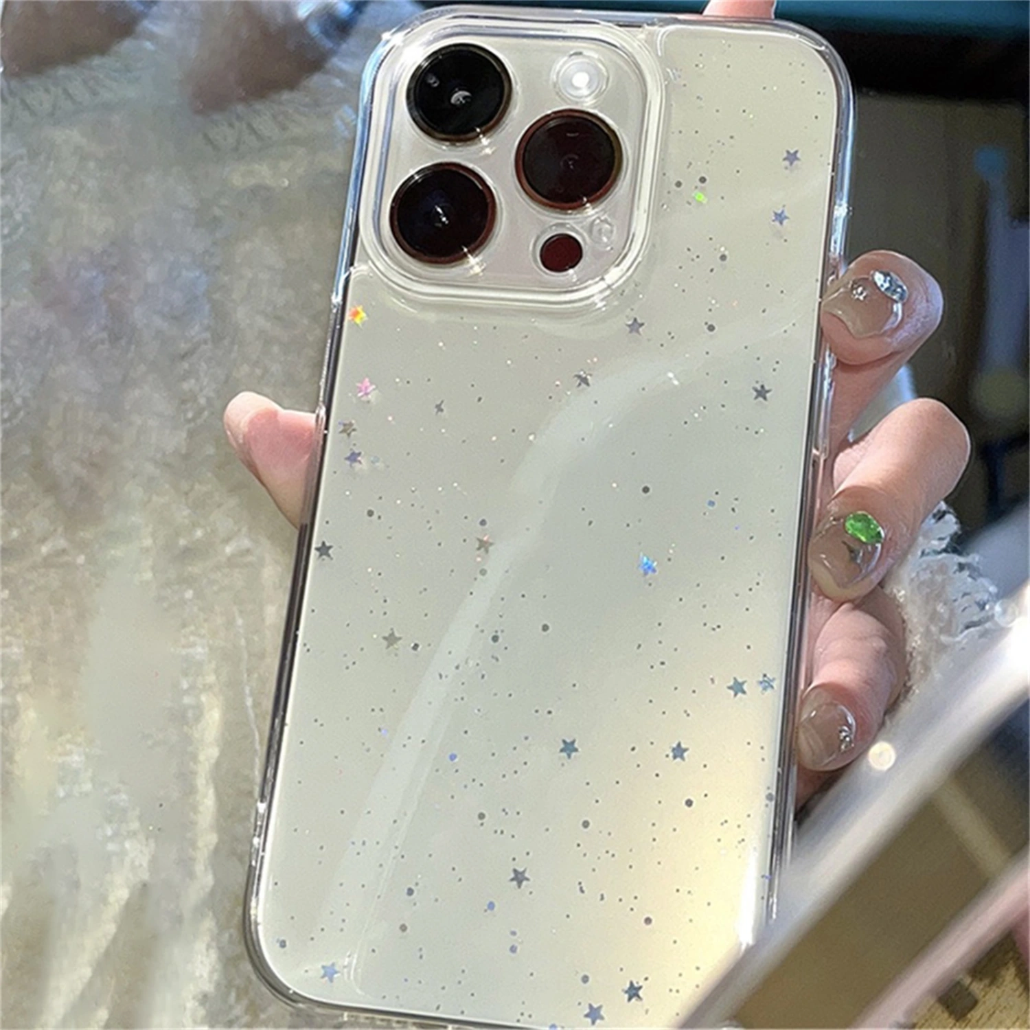 Clear Case for iPhone 11 12 13 14 Pro Sparkle Star Print Phone Cover