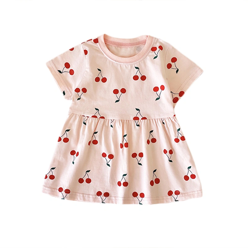 Girl’s Dress, Short Sleeve Crew Neck Fruit Print A-line Dress