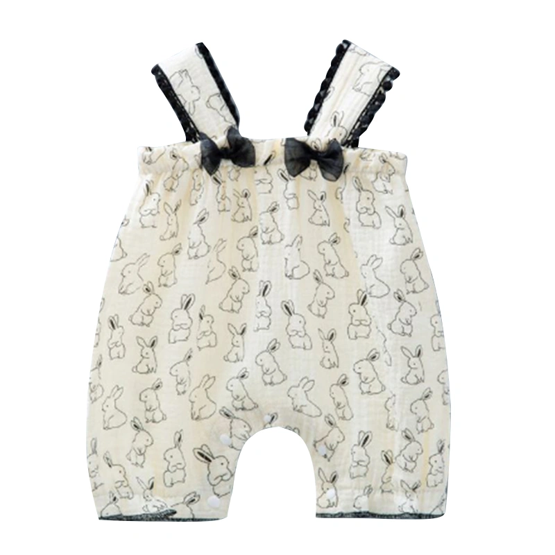 Girls Summer Jumpsuit Sleeveless Rabbit Print Romper with Headband