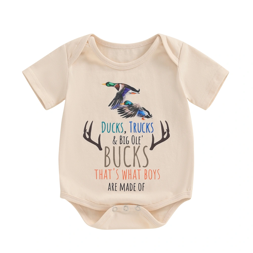 Boys Summer Romper Short Sleeve Crew Neck Letter Duck Print Romper