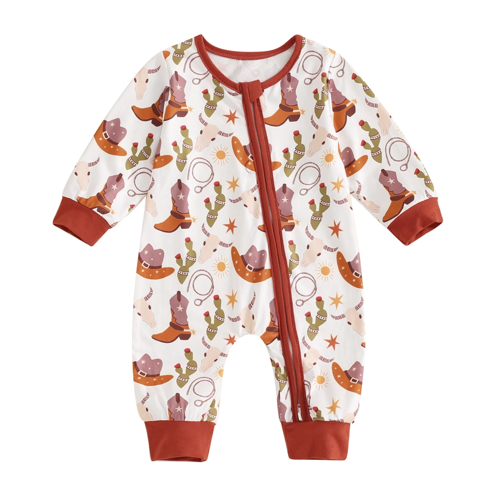 Baby Girls Boys Romper Western Element Print Round Neck Jumpsuits