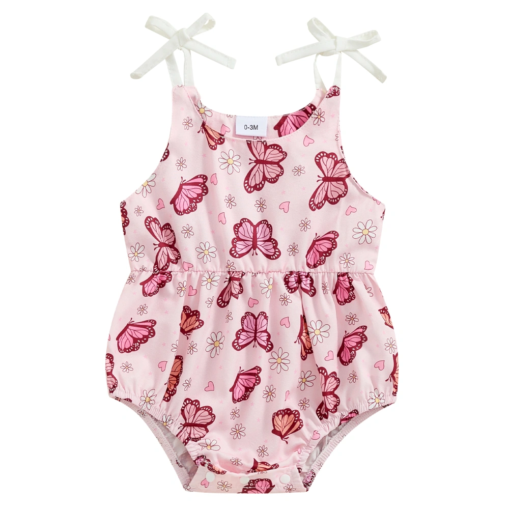 Baby Girl Romper Flower/Butterfly Print Bow Lacing Round Neck Jumpsuit