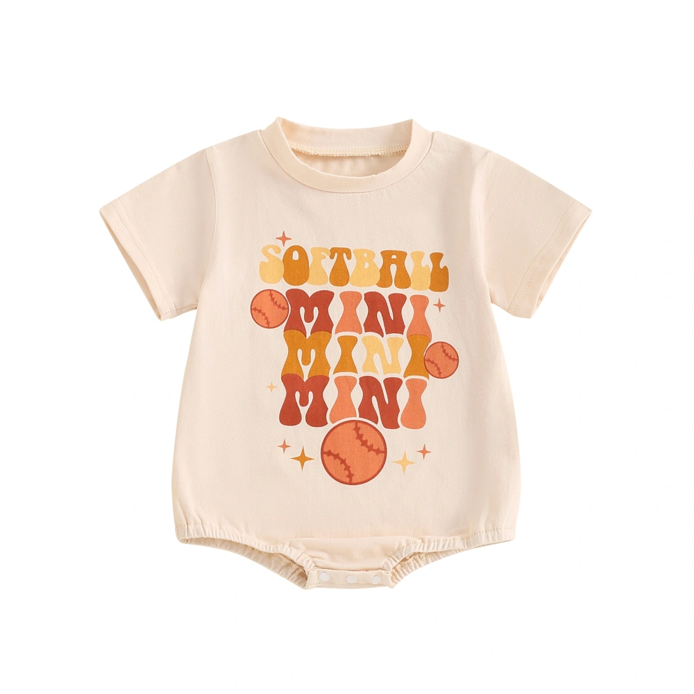 Baby Baseball Letter Print Romper Round Neck Elastic Band Jumpsuit