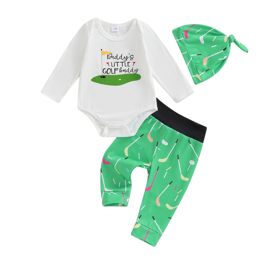 Baby Boy Fall Outfit Letter Print Rompers and Golf Print Pants Hat Set