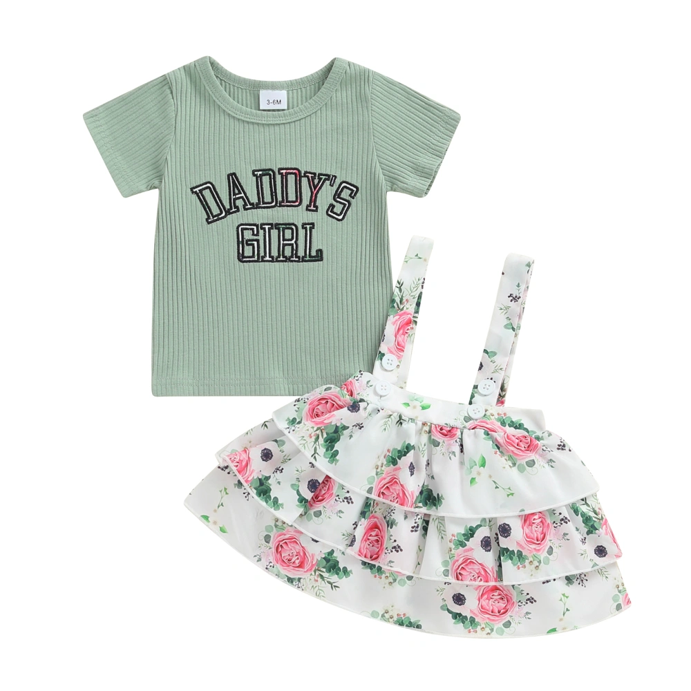 Baby Girls Skirt Set, Letters T-shirt Floral Layered Suspender Skirt