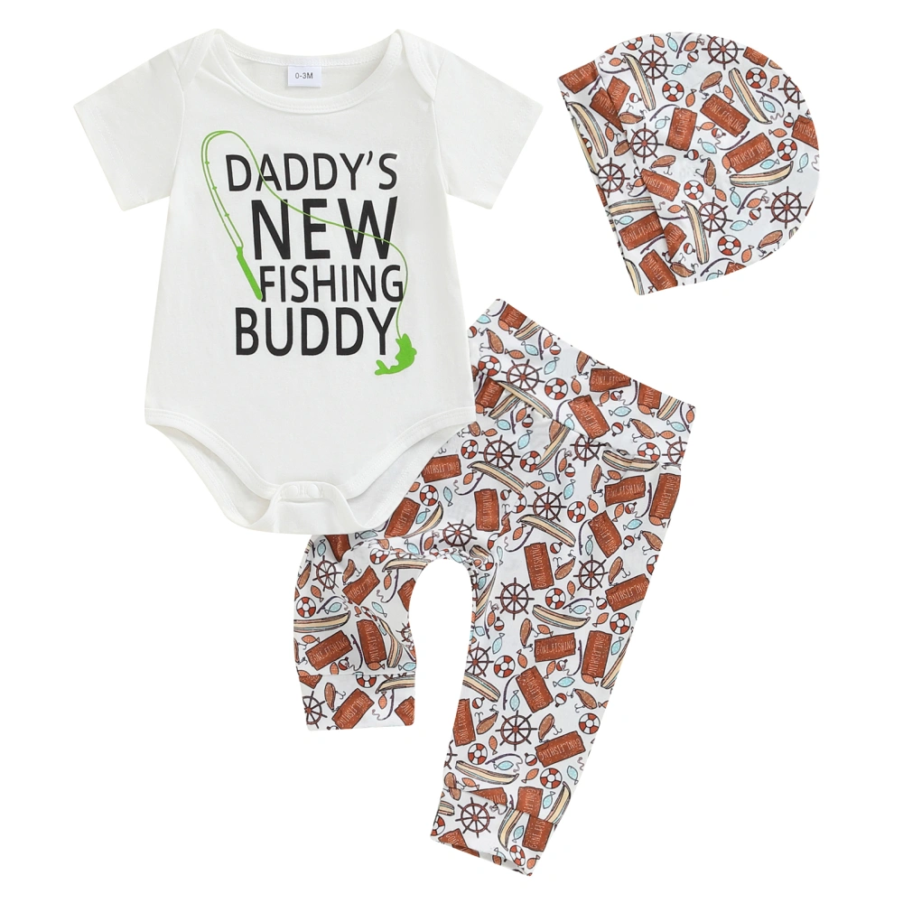 Baby Boy Summer Outfit Angling Letter Print Romper and Pants Hat