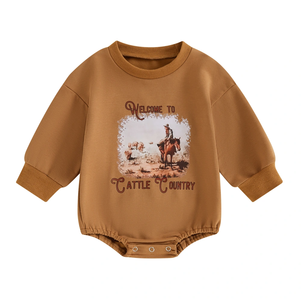 Baby Romper, Long Sleeve Horse Letters Print Fall Casual Bodysuit