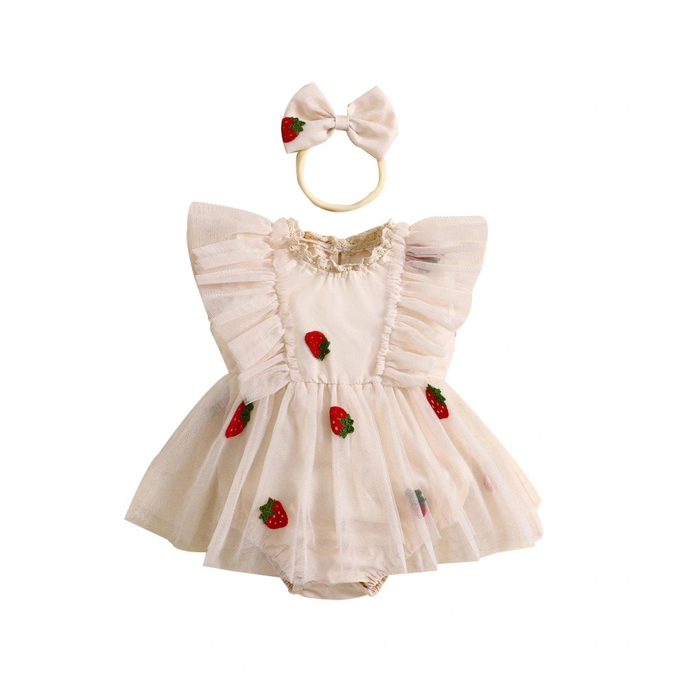 Baby Girl Romper Dress Strawberry Flying Sleeve Jumpsuit Headband