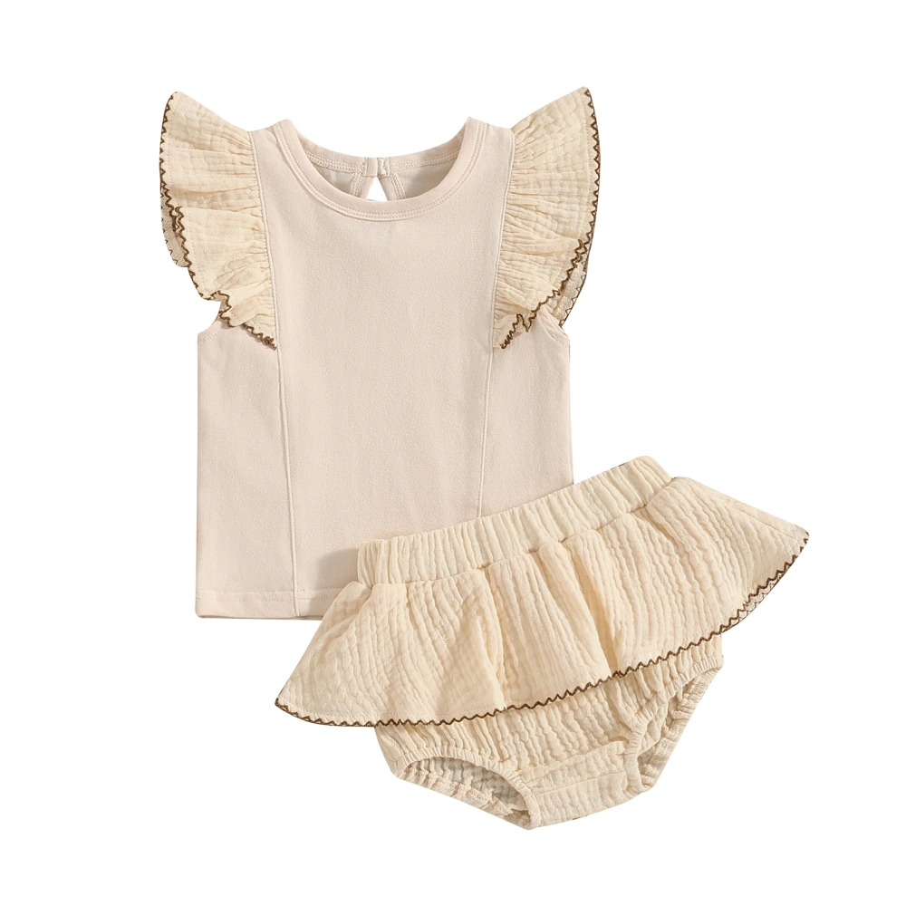 Girl Summer Outfit Flying Sleeve Round Neck Tops Ruffled Shorts