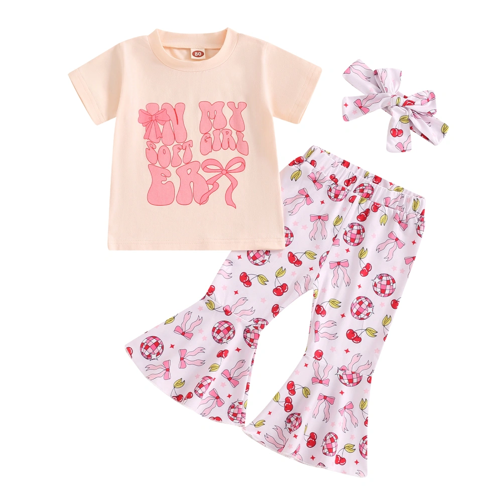 Kids Girl Summer Outfits Letter Print T-Shirt and Flare Pants Headband