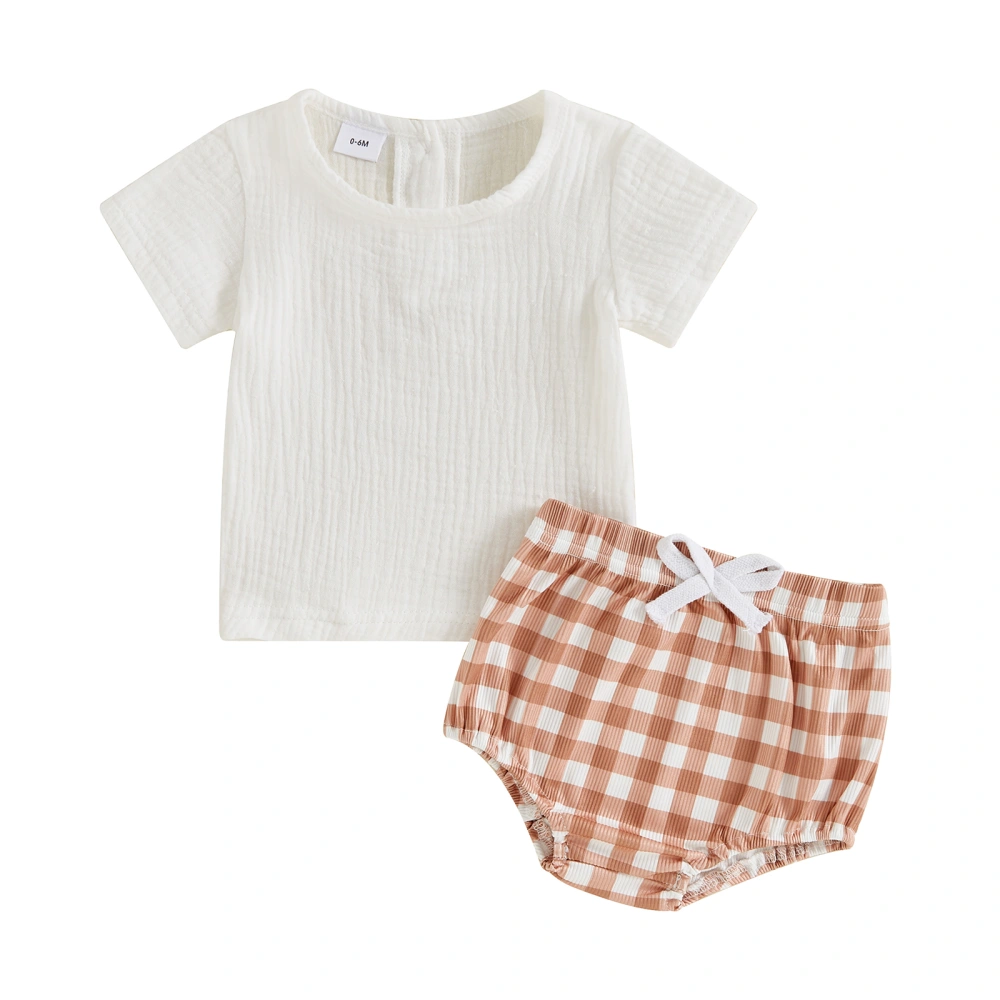 Baby Girls Summer Outfits Solid Color T-Shirts Tops Plaid Shorts