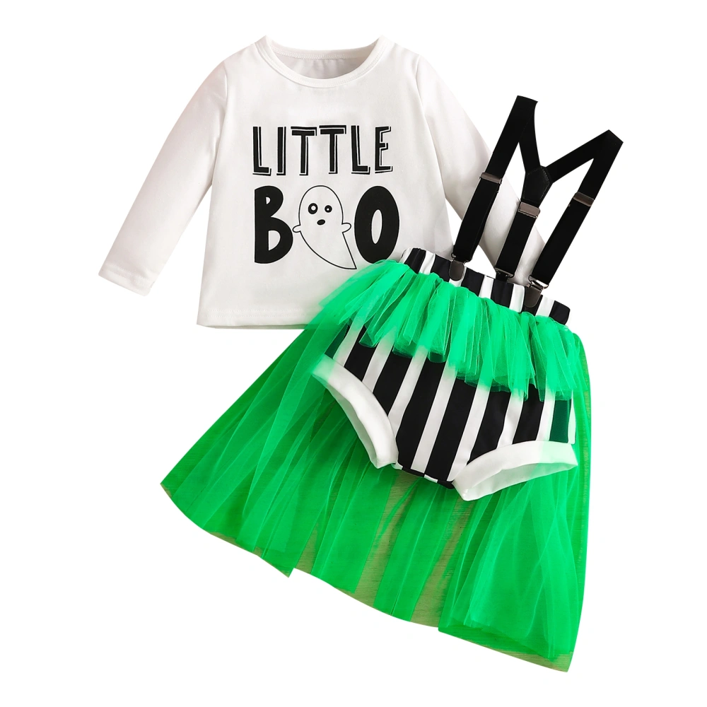 Baby Girl Halloween Outfits Letter Ghost Print Tops Suspender Shorts