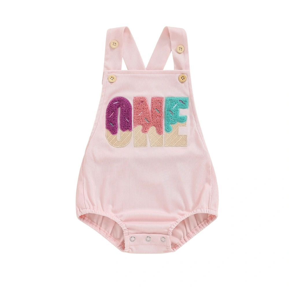 Baby Girl Boy Birthday Overalls Letter Embroidery Sleeveless Romper 