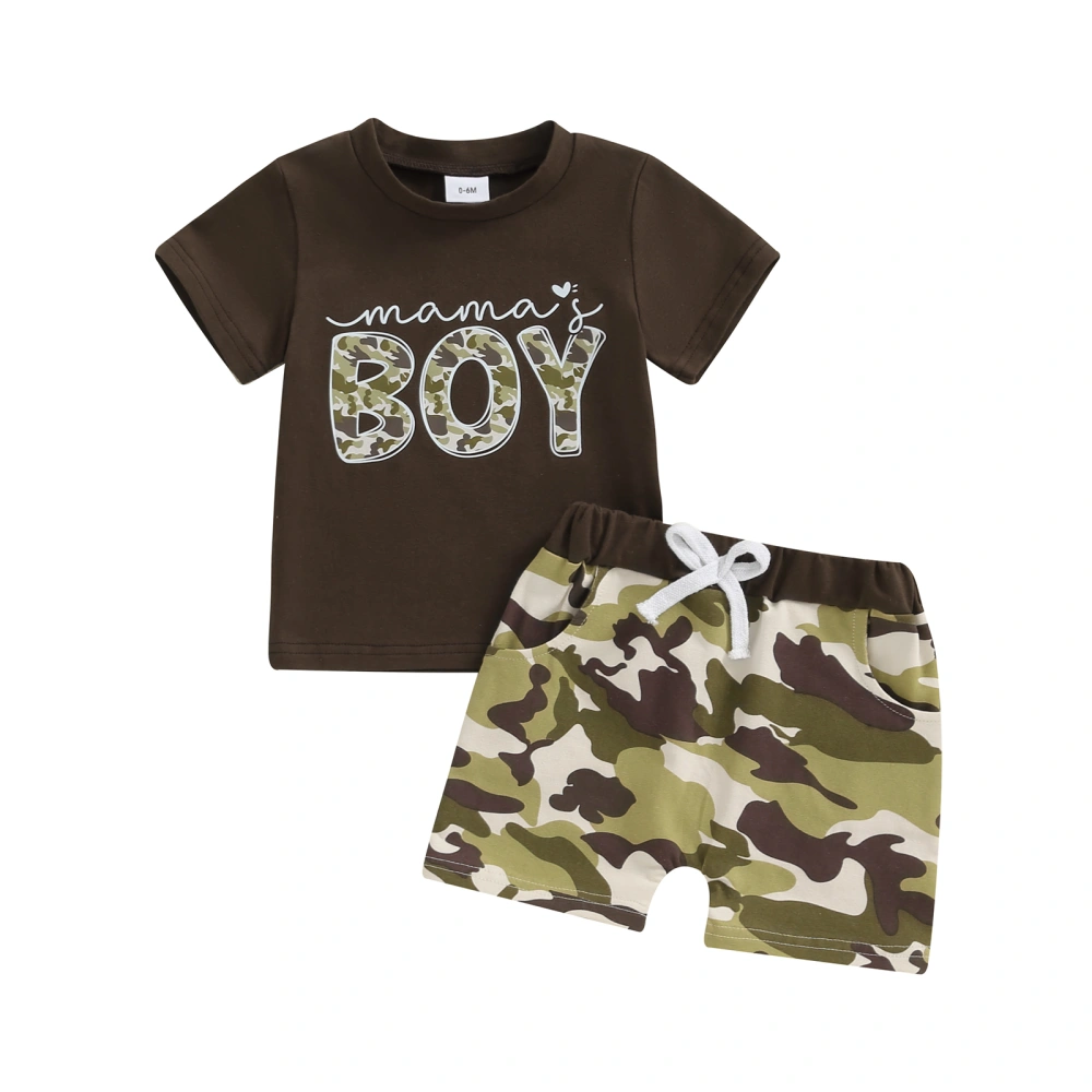 Boys Summer Outfits Letter Short Sleeve T-Shirt Camouflage Shorts