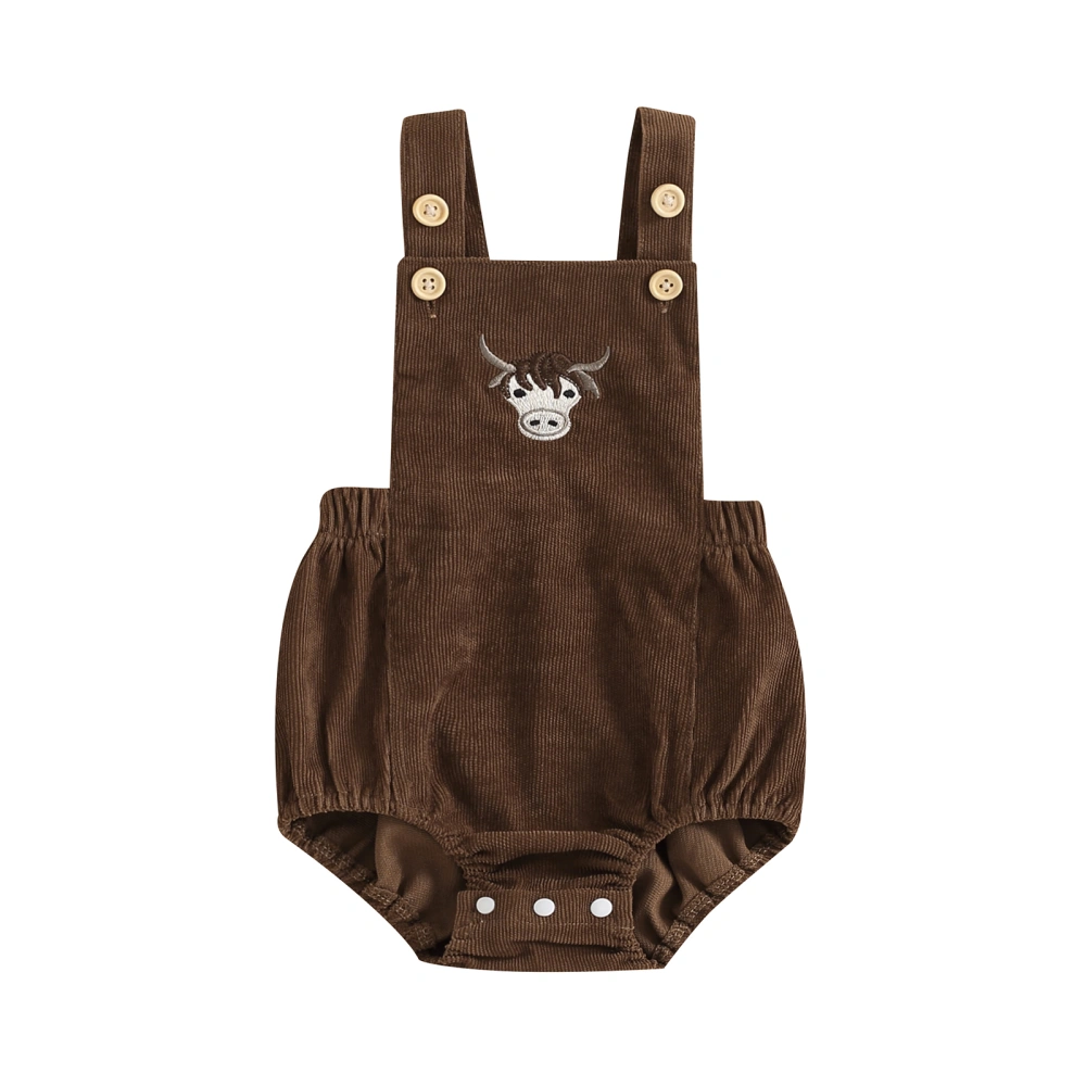 Baby Boy Corduroy Overalls Cattle Embroidery Sleeveless Romper 