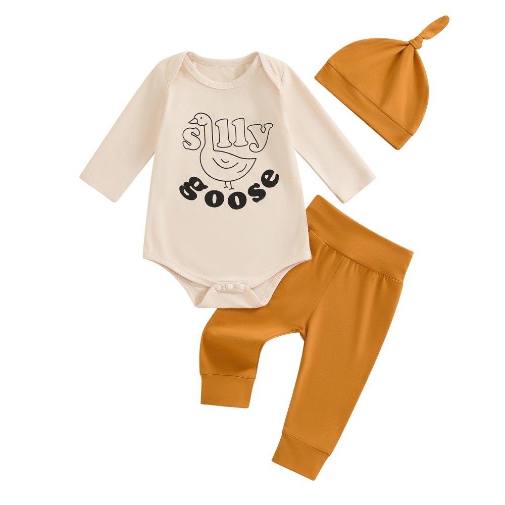 Baby Boys Spring Outfits Letter Duck Print Rompers Long Pants Hat