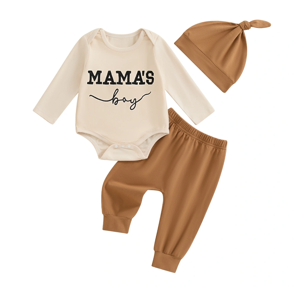 Baby Boys Pants Set, Long Sleeve Embroidery Letters Romper Pants Hat