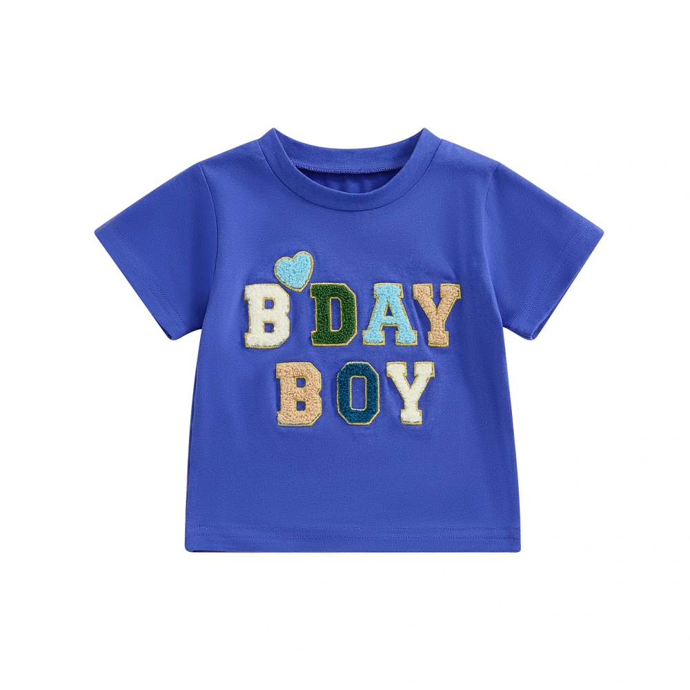 Boys Summer Letter Embroidery Tops Short Sleeve Crewneck T-shirt