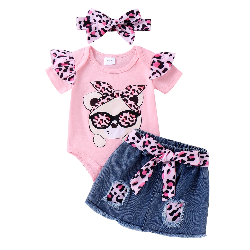 Baby Girl Outfits Leopard Print Romper Skirts with Belt Headband