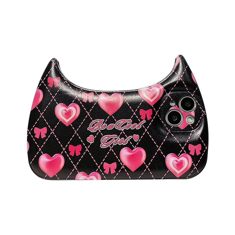 Handbag Mobile Phone Case Heart Print Phone Cover for iPhone 12/13/14