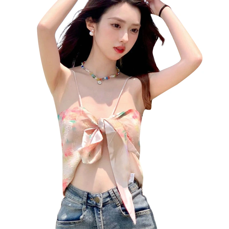 Women Crop Camisole Slim Sleeveless Spaghetti Strap Tie Knot Tops