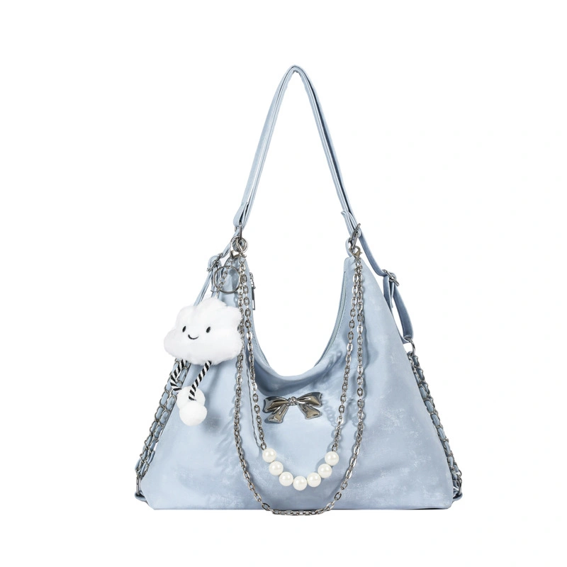 Women Shoulder Bag, Large Capacity Bow Underarm Bag with Cloud Pendant