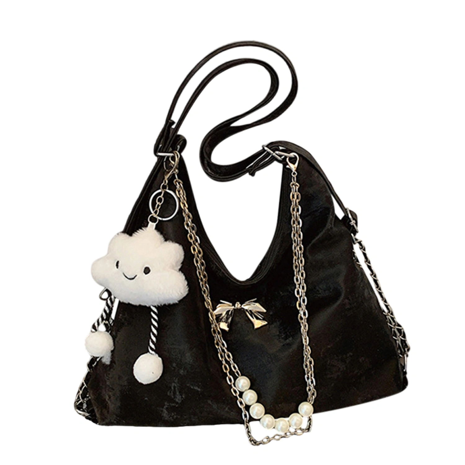 Women Shoulder Bag, Large Capacity Bow Underarm Bag with Cloud Pendant