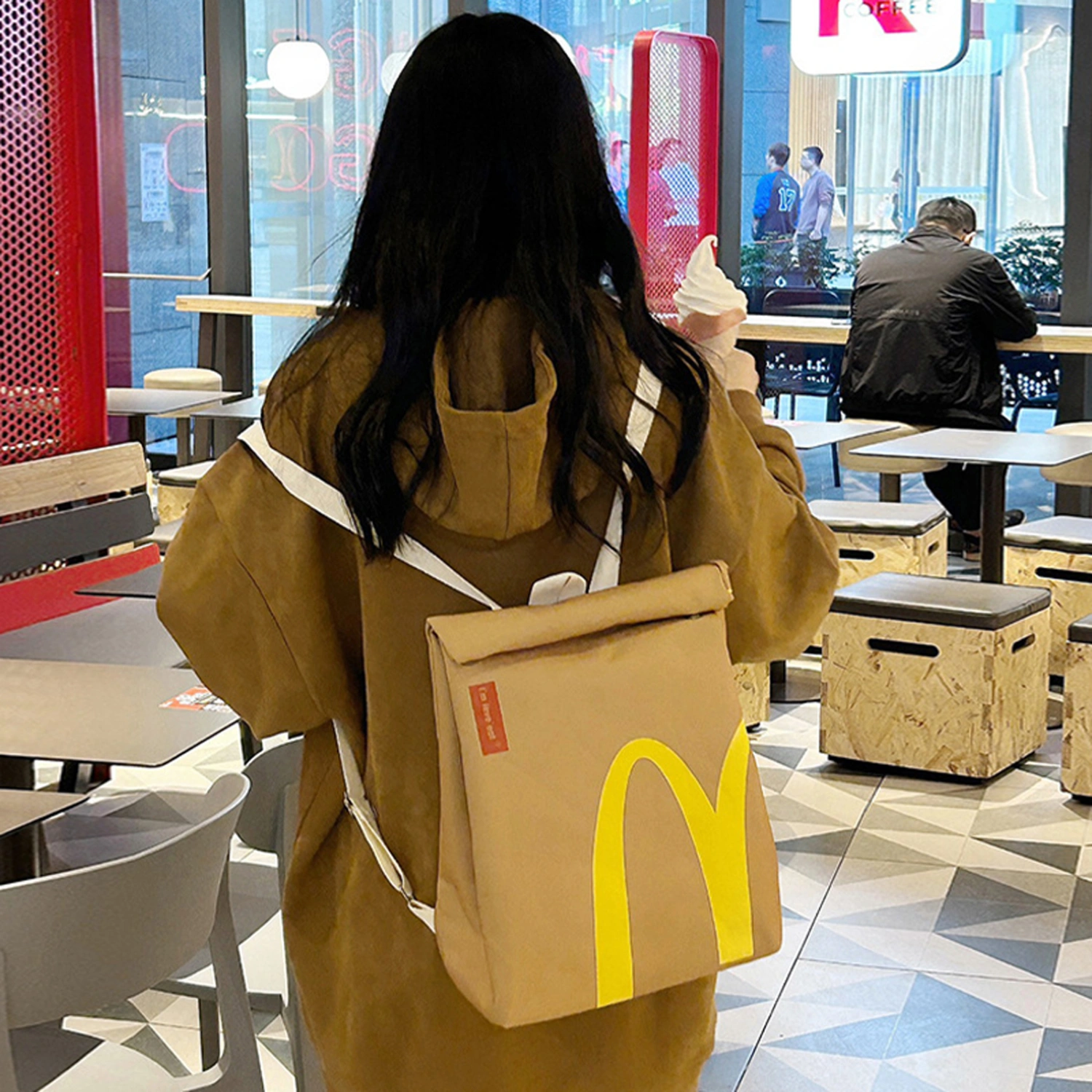 Women Backpacks Hamburger Packaging Shape School Bag College Bookbag 