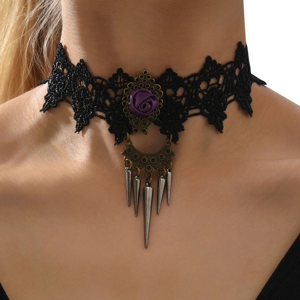 Women Lace Choker, Elegant Flower Punk Pendent Necklaces Jewelry