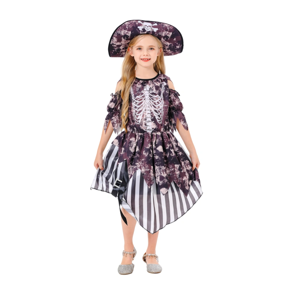 Kids Girls Halloween Pirate Costume Buccaneer Princess Dress and Hat 