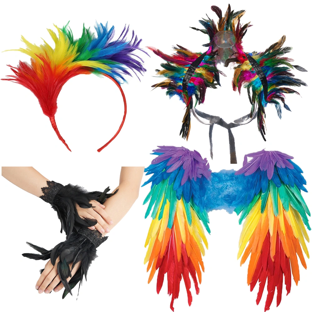 Women Costume Accessories Feather Shawl Wristband Wings and Headbands