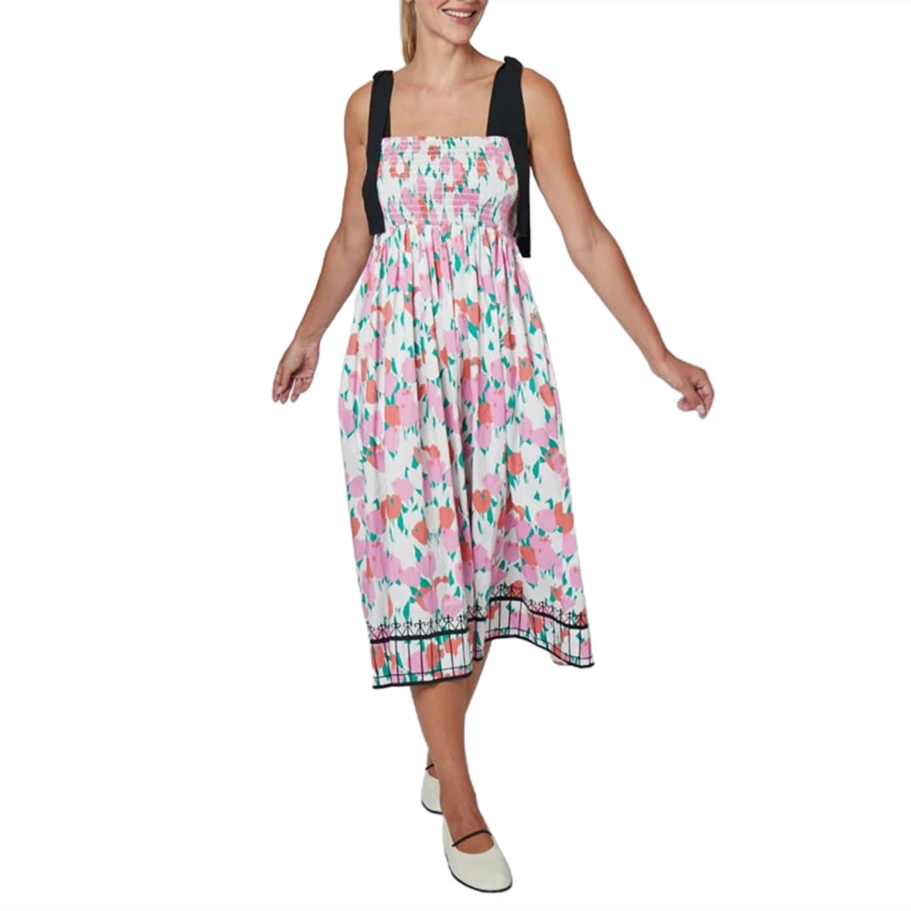 Women's Midi Tank Dress Shirred Sleeveless Floral Smocked Dress 