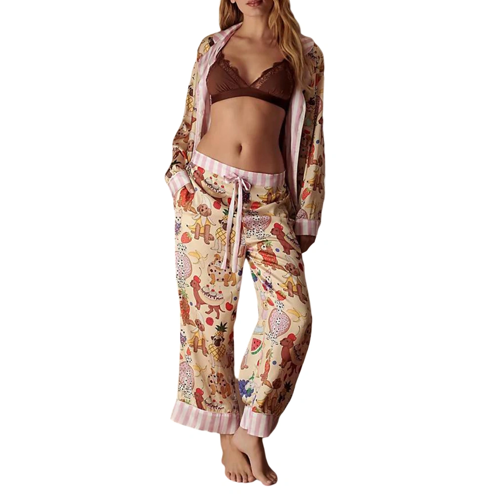 Women Pajamas Lounge Set Dog Desserts Print Tops and Pants Outfits