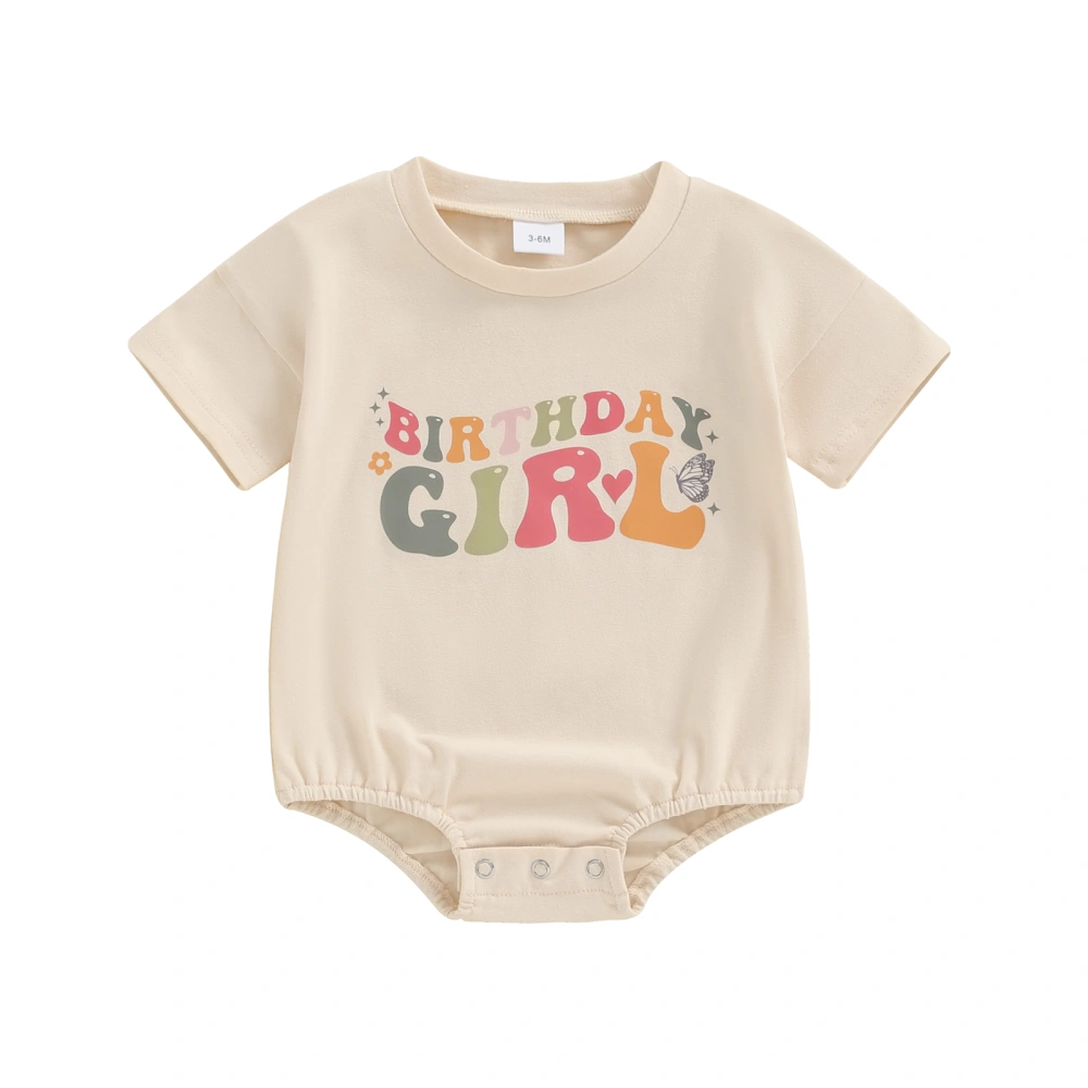 Baby Girl Birthday Romper Short Sleeve Round Neck Letter Bodysuit