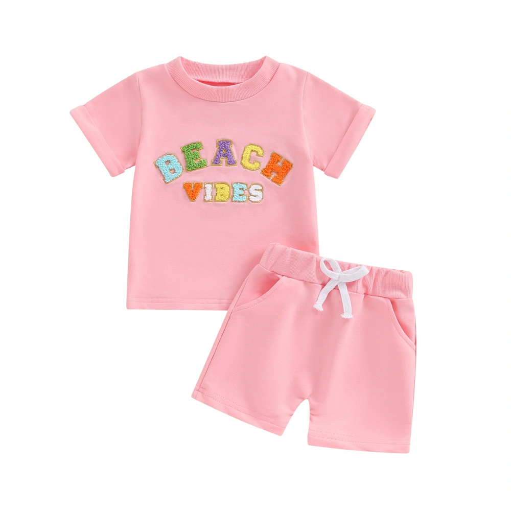 Baby Girls Shorts Set, Short Sleeve Embroidery Letters T-shirt Shorts