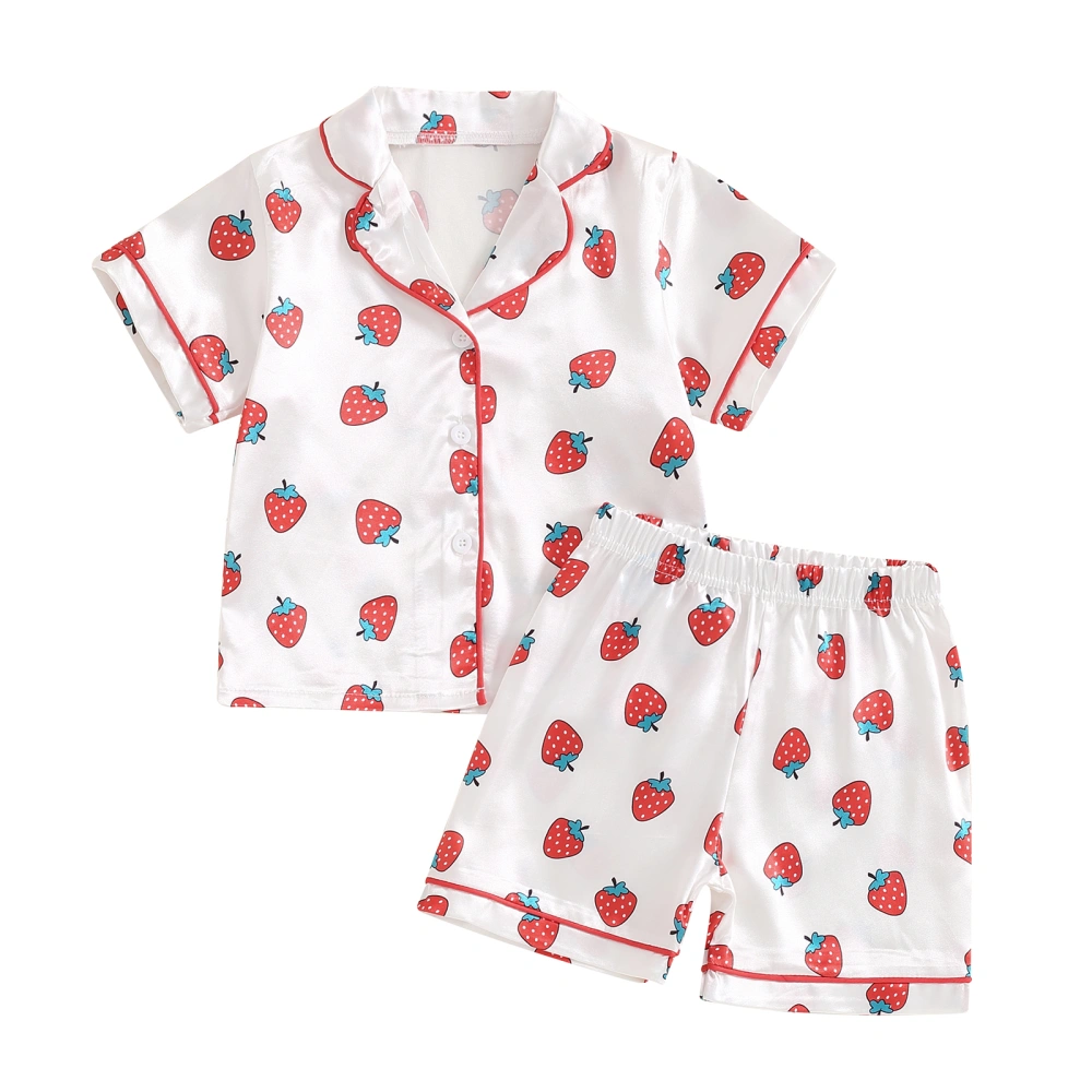 Girl 2Pcs Pajama Set Short Sleeve Strawberry Print Shirt + Shorts