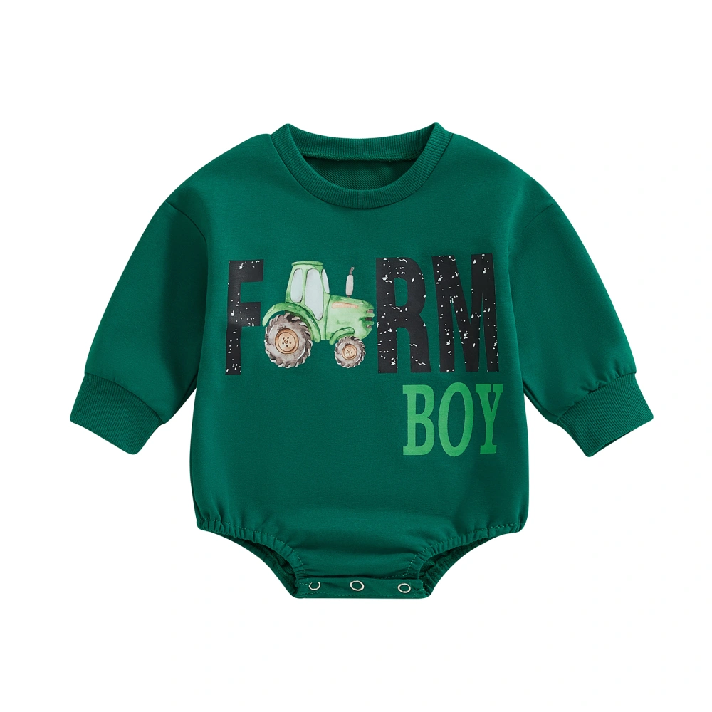 Baby Boy Farm Romper Long Sleeves Letter Tractor Print Jumpsuit 