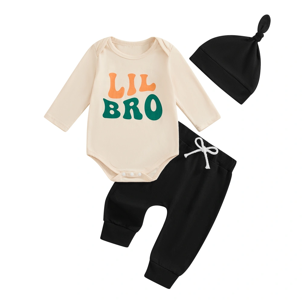 Newborn Boy Outfits, Letter Print Long Sleeve Romper Pants Hat 