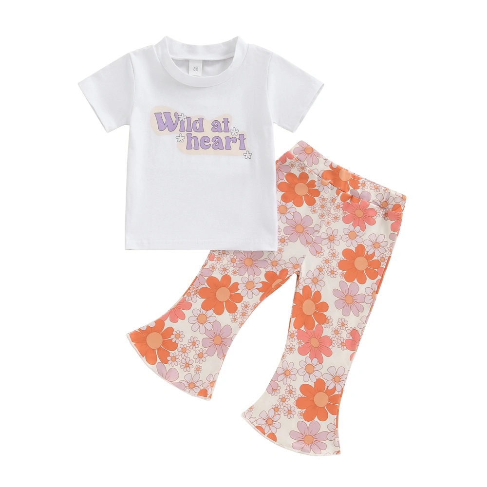 Toddler Girls Summer Outfits Letter Print Tops Flare Pants Set