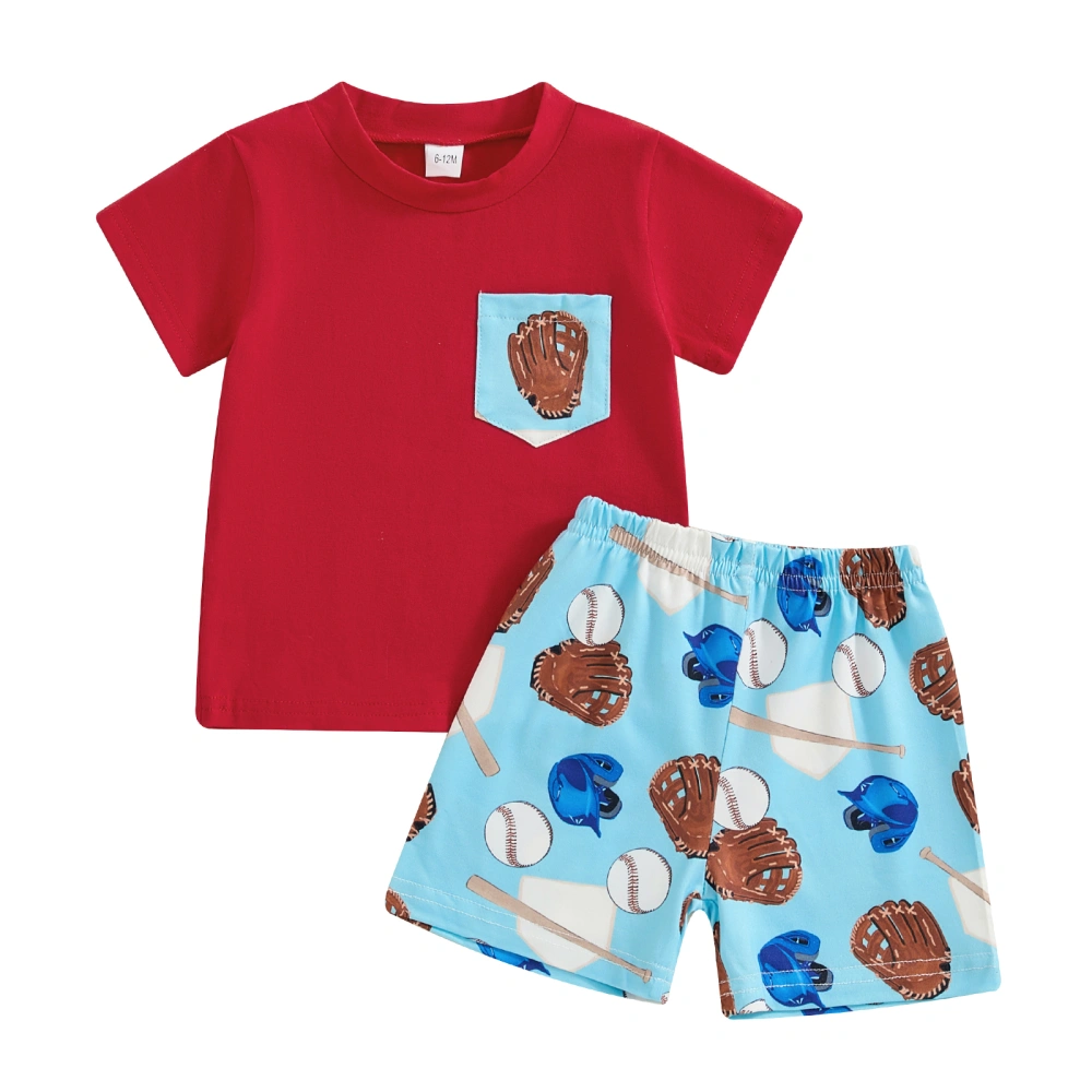 Kids Boys Shorts Set, Short Sleeve T-shirt with Baseball Print Shorts