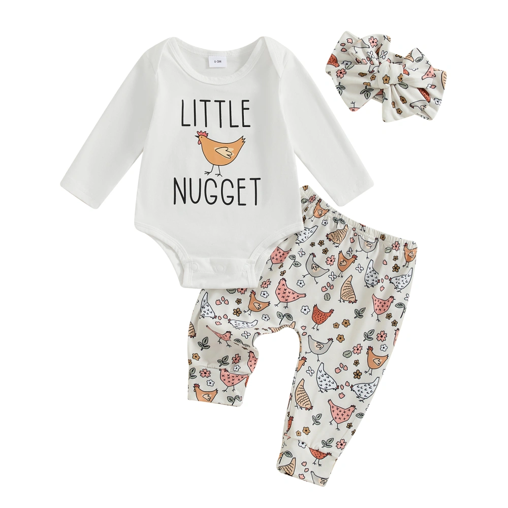 Baby Girl Spring Outfits Letter Chicken Print Rompers Pants Headband