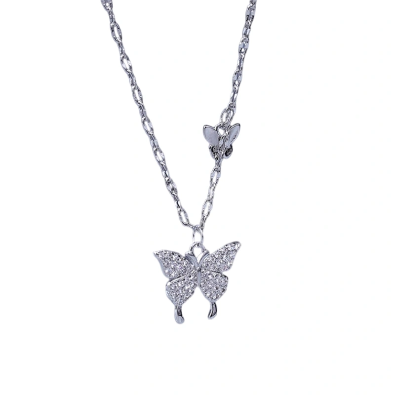 Shiny Rhinestone Butterfly Necklaces for Women Delicate Chain