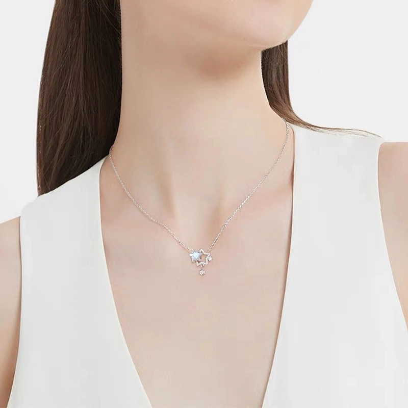 Sparkling Double Stars Pendant Necklaces Rhinestone Clavicle Chain