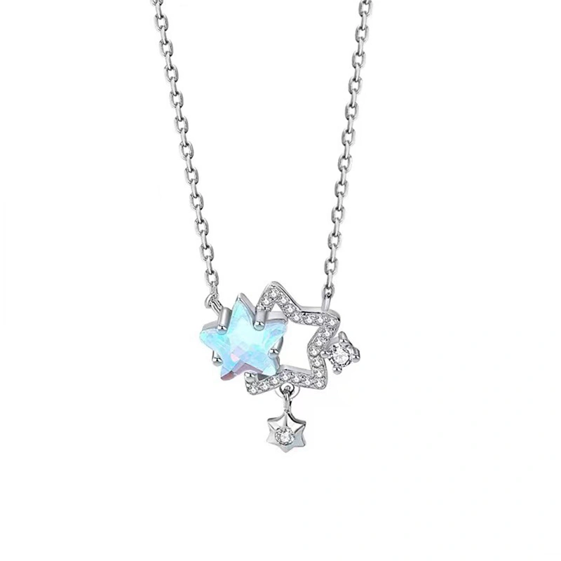 Sparkling Double Stars Pendant Necklaces Rhinestone Clavicle Chain