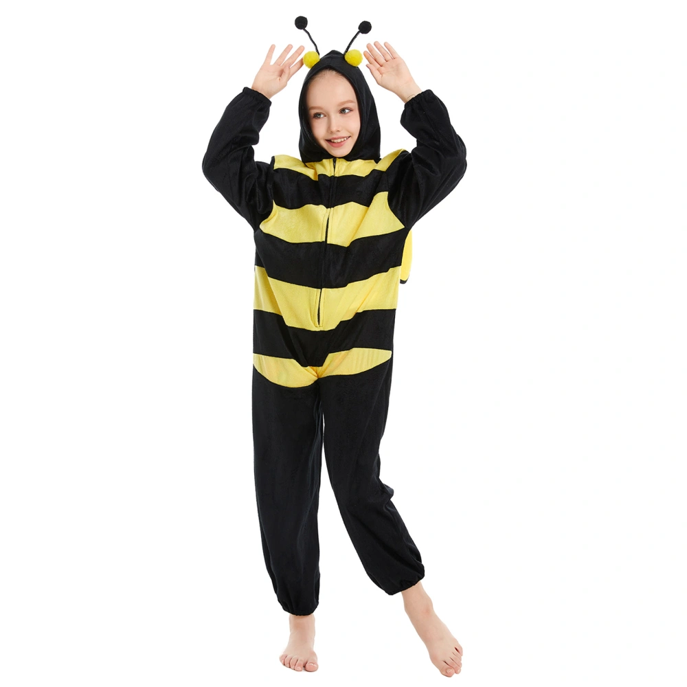 Halloween Bee Costumes for Kid Long Sleeve Hood Jumpsuit with Wing 