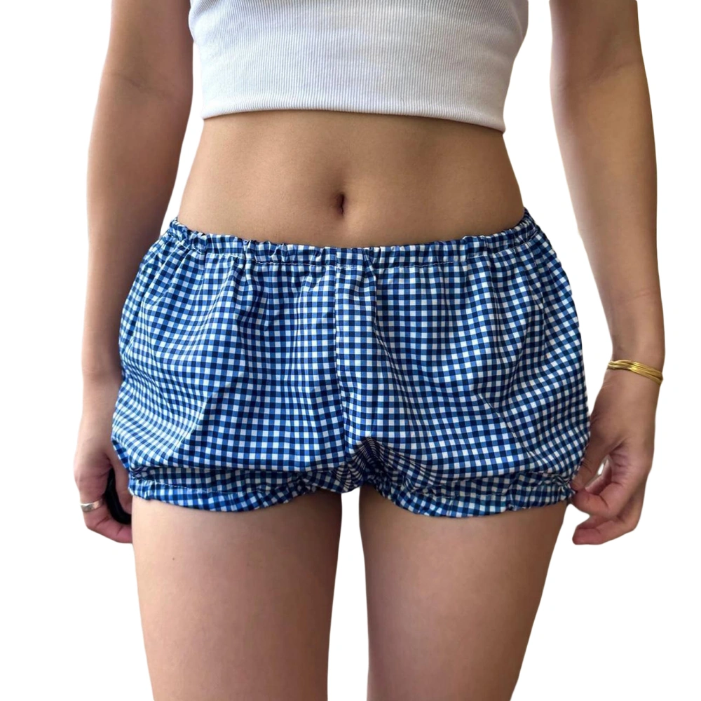 Women's Plaid Pajama Short Pants Low Waist Sleeping Bloomers Shorts