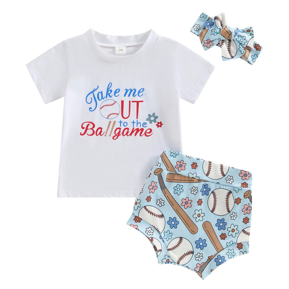 Baby Girl Outfit Letter Short Sleeve T-Shirt Baseball Shorts Headband